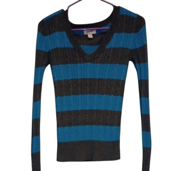 Arizona Jean Company Teal Charcoal V-Neck Sweater Women’s Large Pullover - Picture 1 of 5